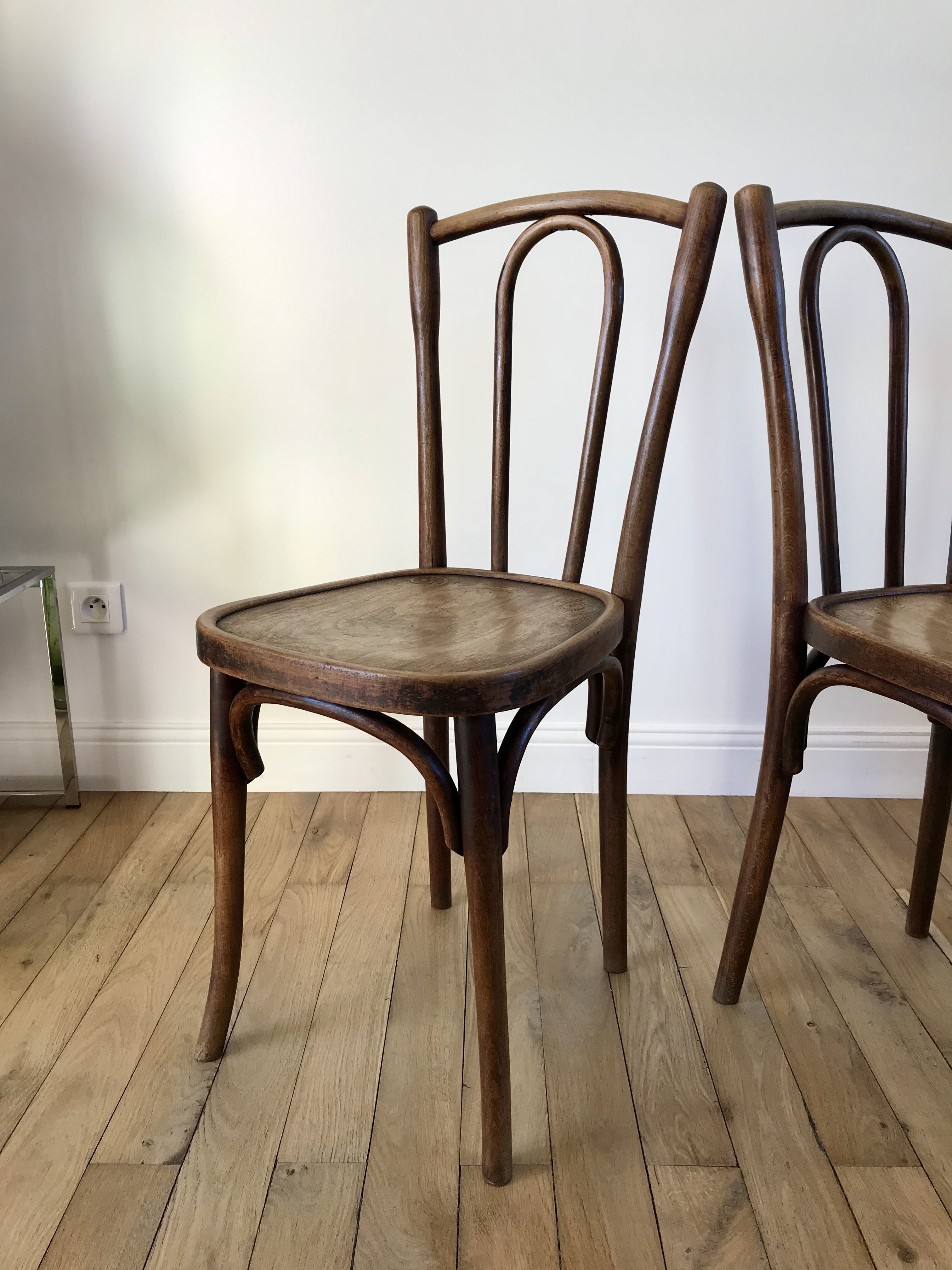Set of 4 bistro chairs in curved wood of beech Luterma 30s