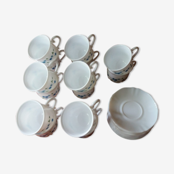 Lot de 10 tasses et soucoupes Arcopal myosotis