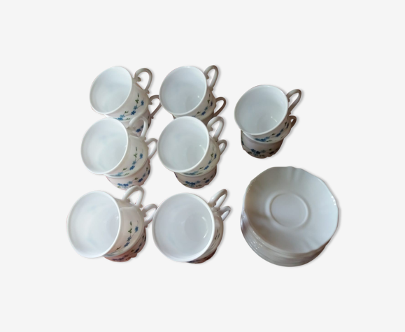 Lot de 10 tasses et soucoupes Arcopal myosotis
