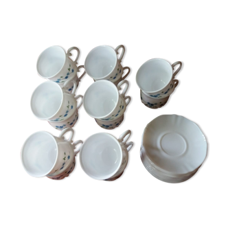 Lot de 10 tasses et soucoupes Arcopal myosotis