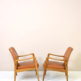 Pair of vintage Danish teak and leather armchairs