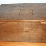 Old box with inscription, fittings, lock and key