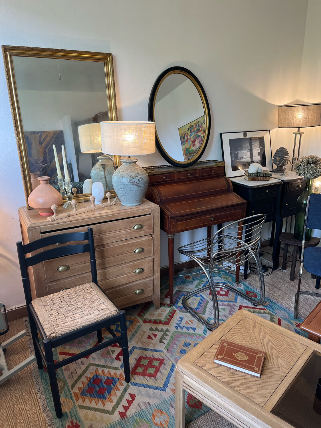 Vintage oval mirror wood black and gold