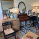 Miroir vintage ovale bois noir et doré