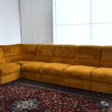 Yellow corduroy corner modular sofa, 1970s, set of 6