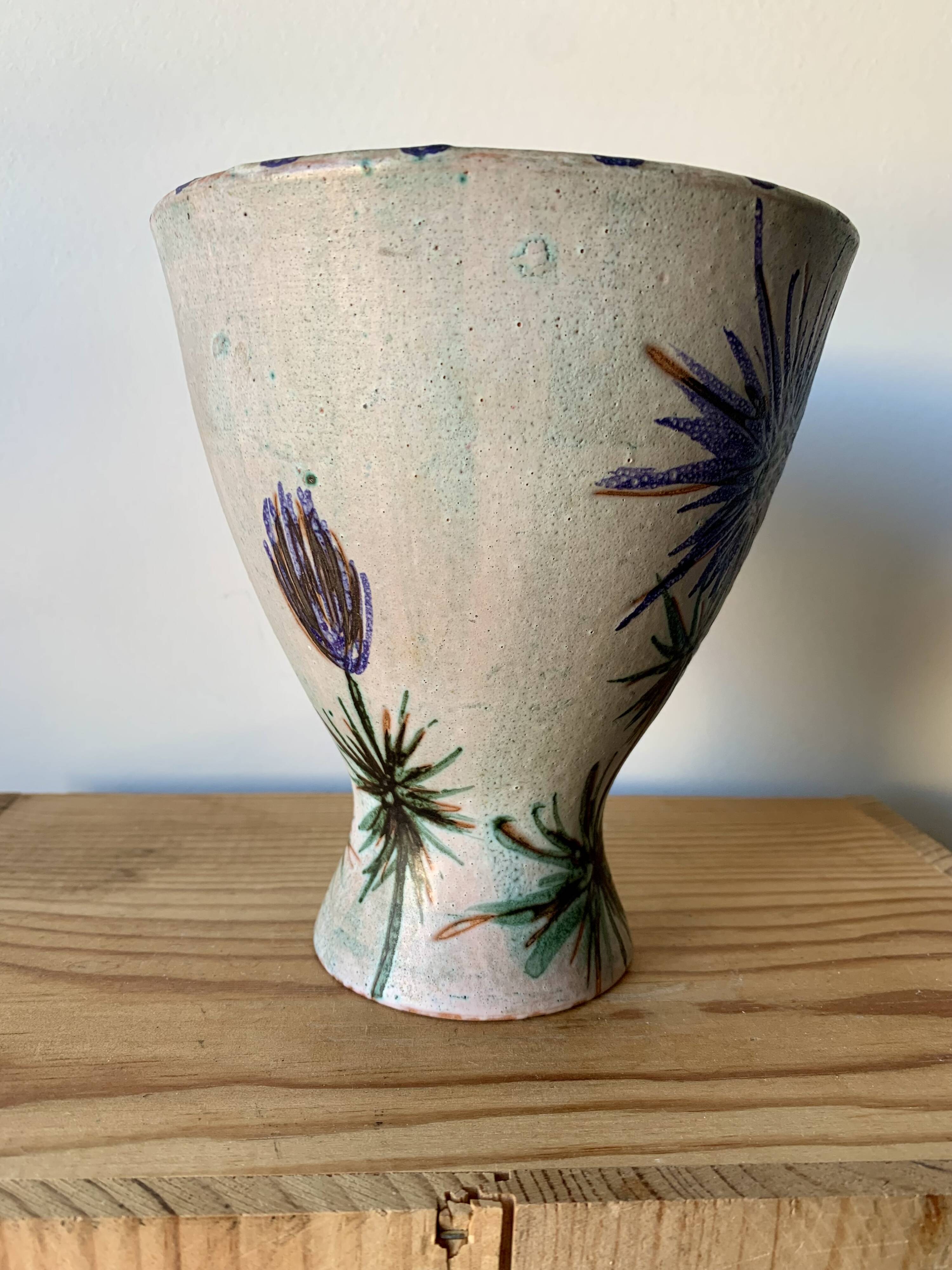 Vintage Ceramic Vase with SAVOIE Thistles