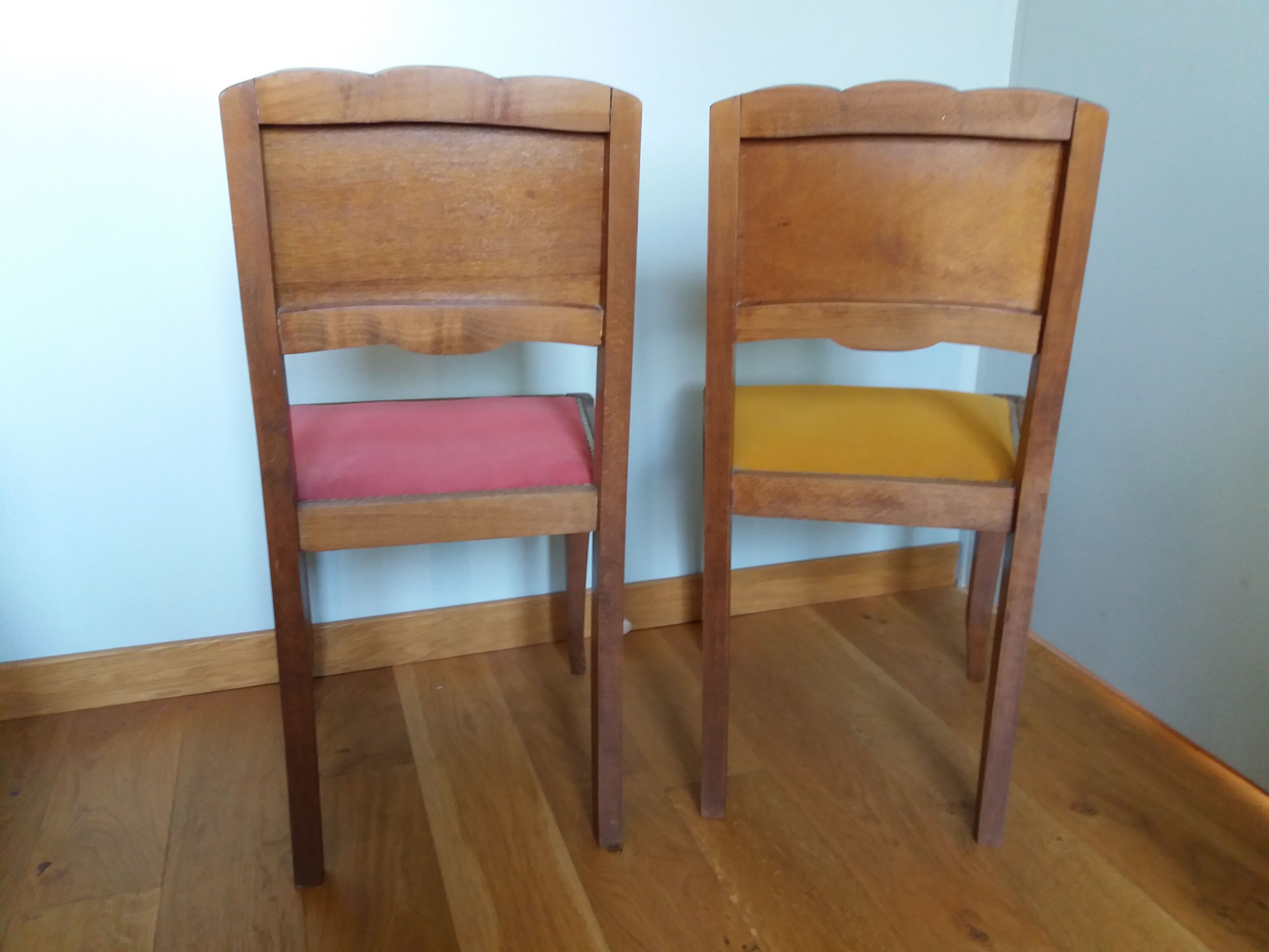 2 Art Deco upholstered and wood chairs
