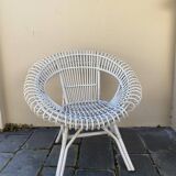 Vintage white rattan armchair