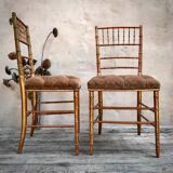 Pair of golden chairs "fake bamboo"