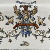 Planter, cache pot, Gien earthenware, rich decoration, Italian Renaissance, winged angel, antique decoration