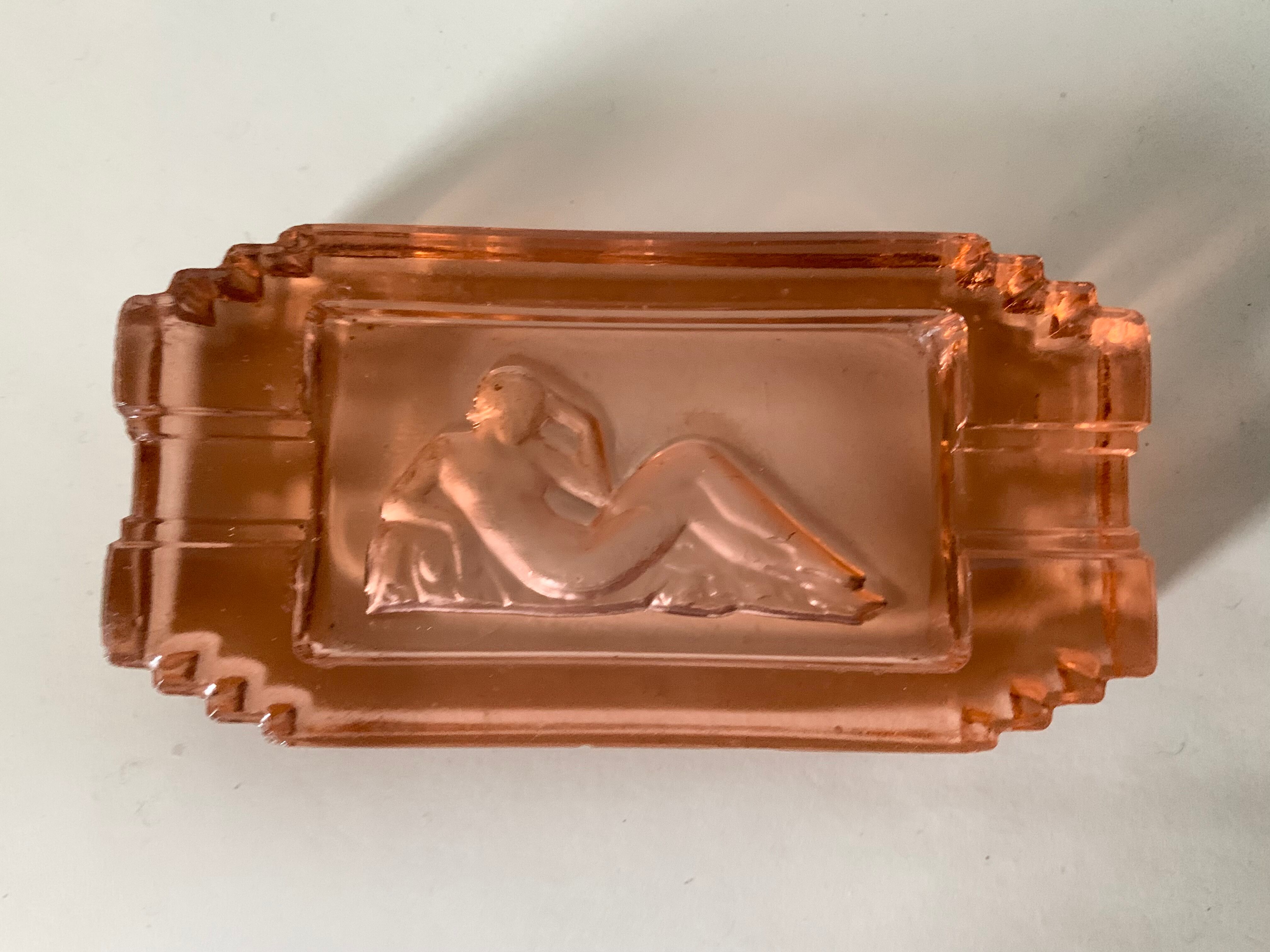 Cendrier verre rose Art Deco