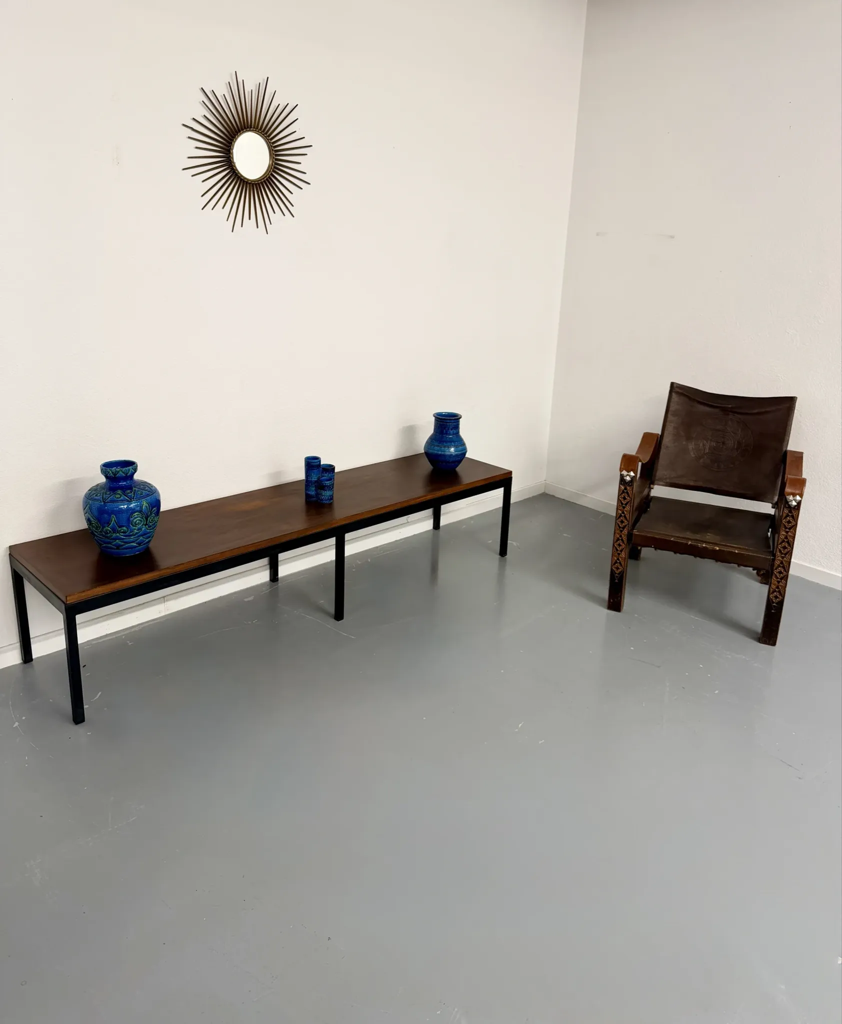 Large coffee table / modernist side table in wood and metal an60