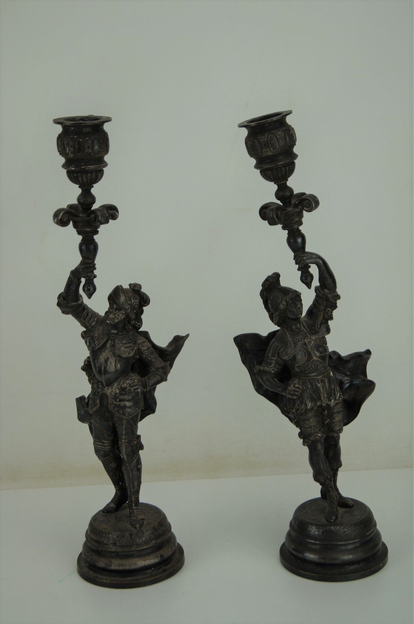 Silver bronze torch pair Paul Dubois