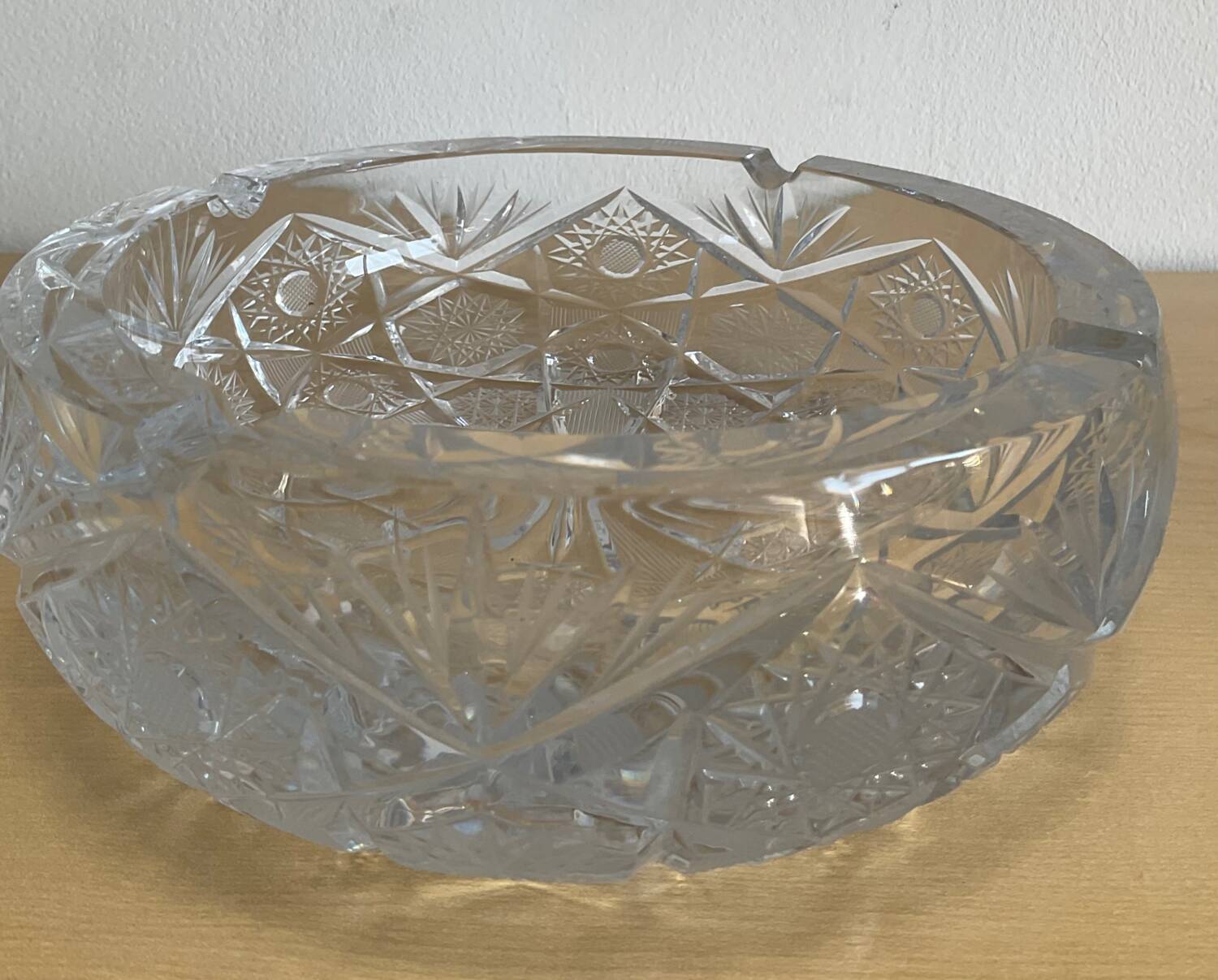 Large vintage pocket tray or ashtray in chiseled Bohemian crystal