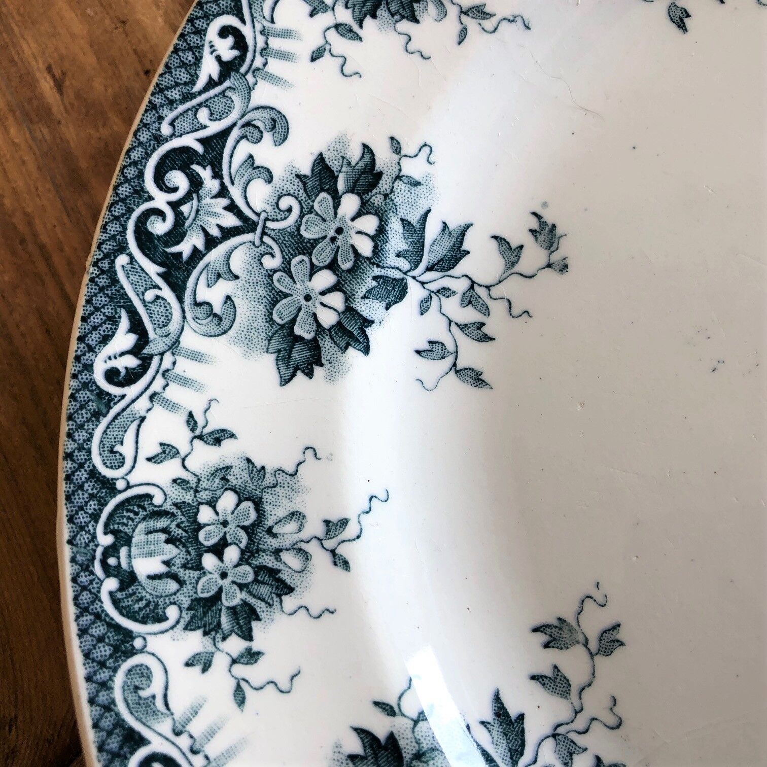 Old plate - white and blue floral decoration
