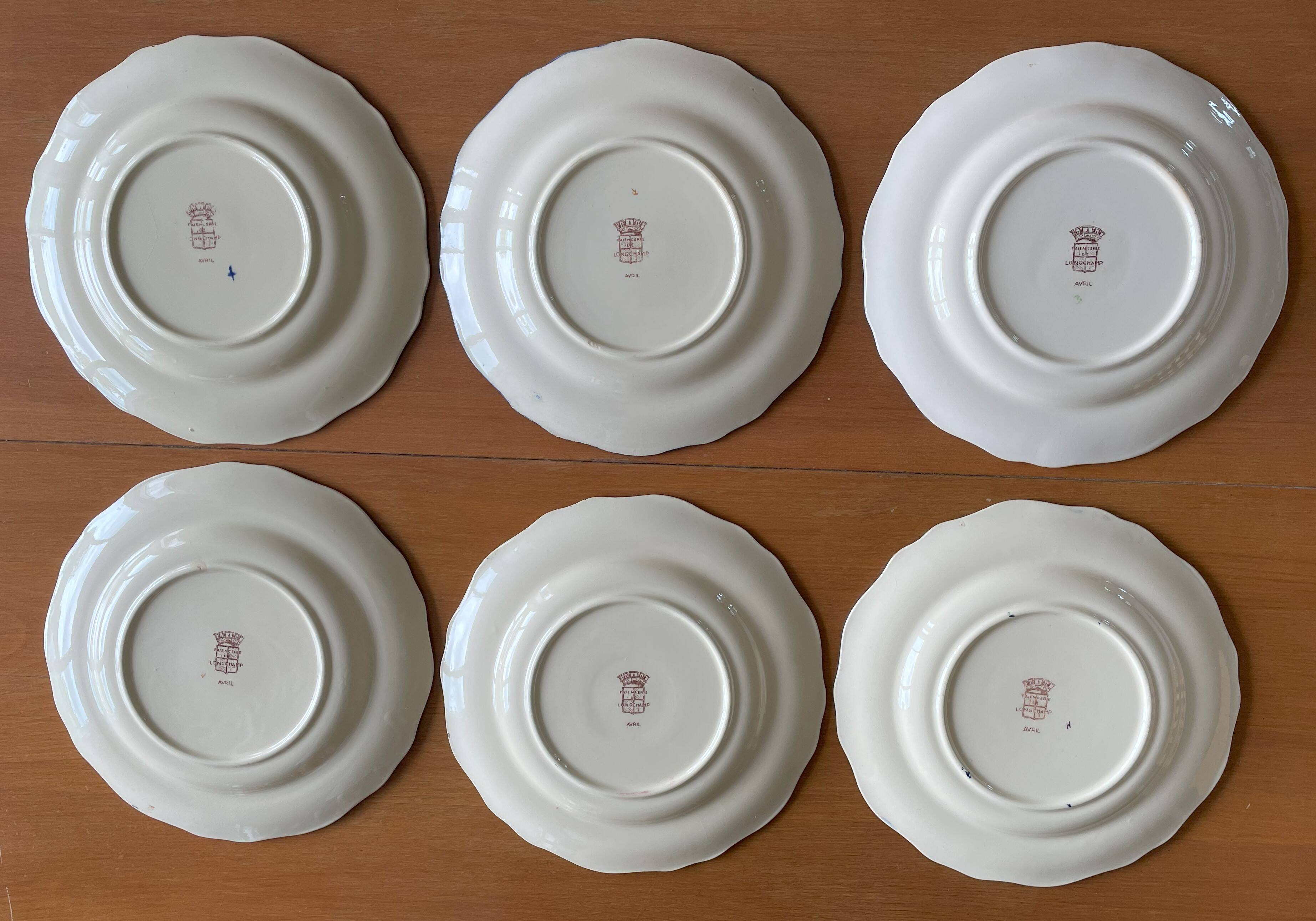 6 large old flat plates in LONGCHAMP earthenware