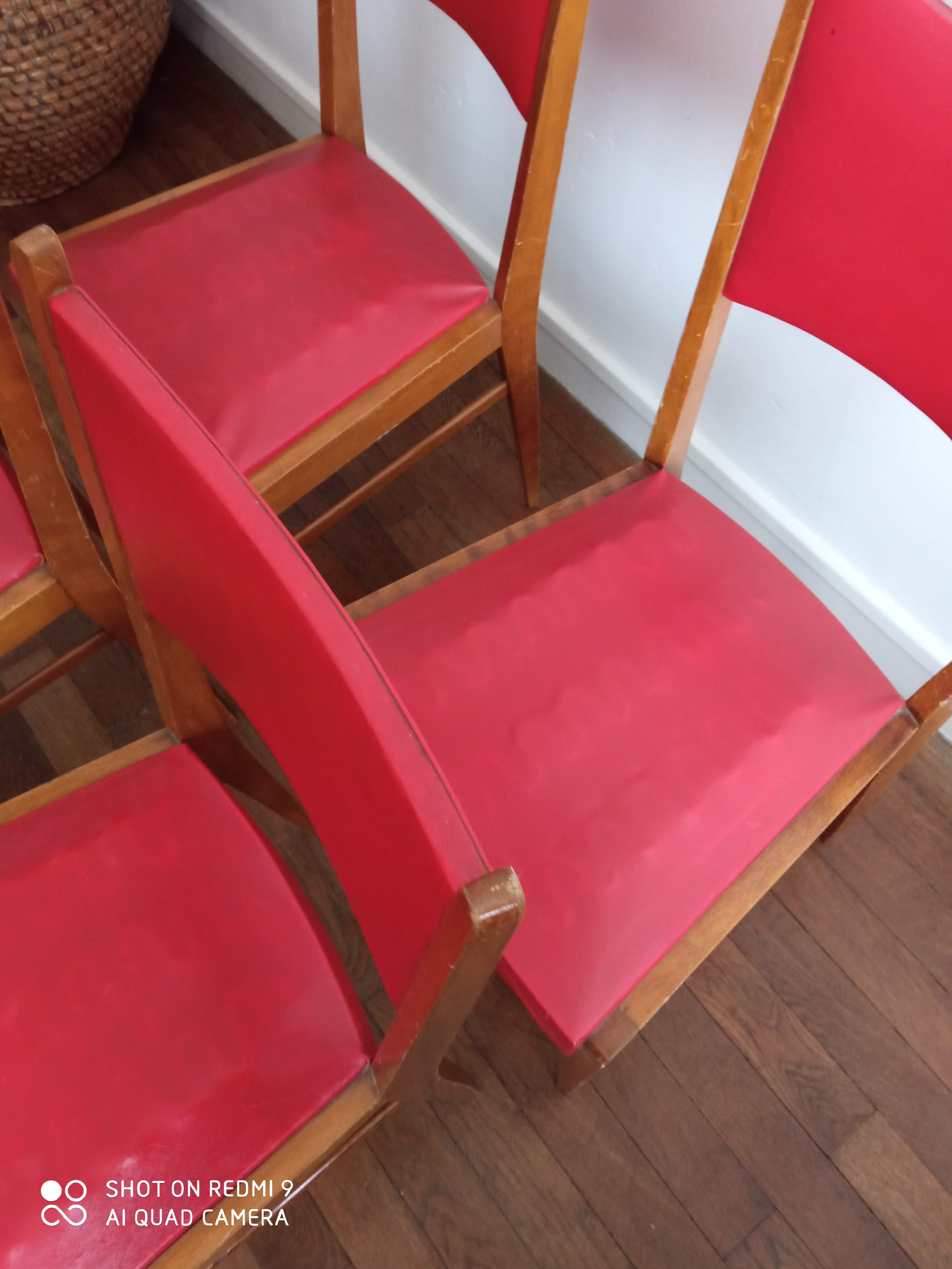 4 chaises années 50 en bois et skaï