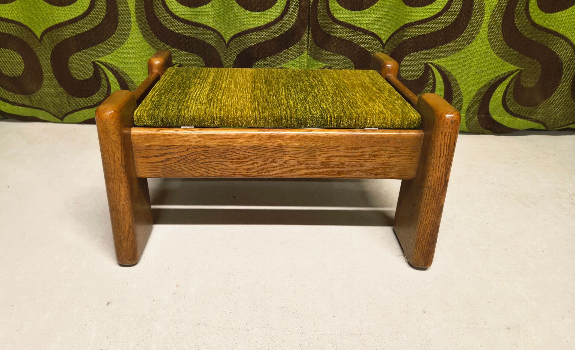 Brutalist oak footstool coffee table - 1970s