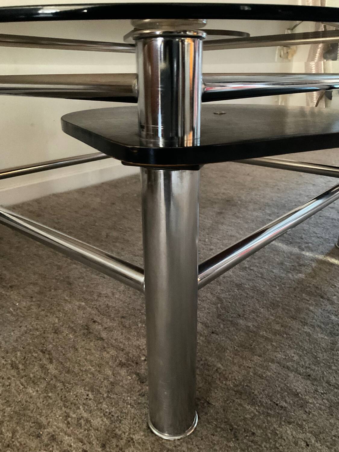 Vintage 1980s coffee table in smoked glass and chrome metal