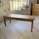1950s pine and oak farmhouse table with multiple drawers
