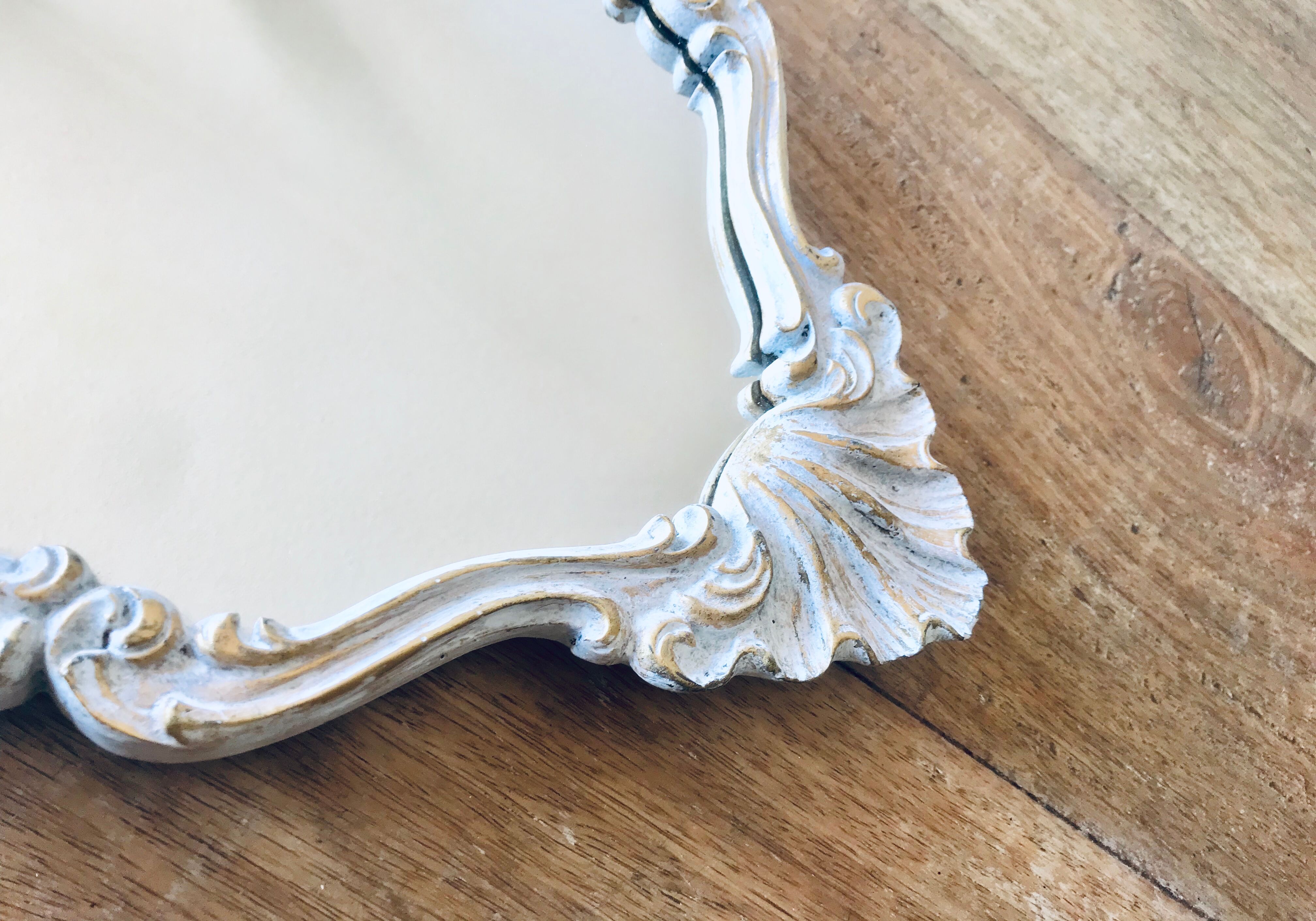 Golden art deco mirror and white patinated 30x45cm