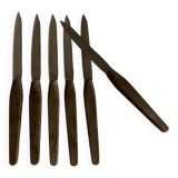 Set of 6 Scandinavian table knives, stainless steel blade, teak handle.