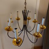 Lustre design 8 feux  métal en laiton doré