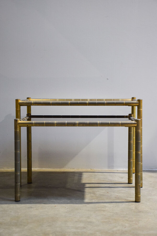 Paire de tables basses laitonnées bambou vintage 1970’