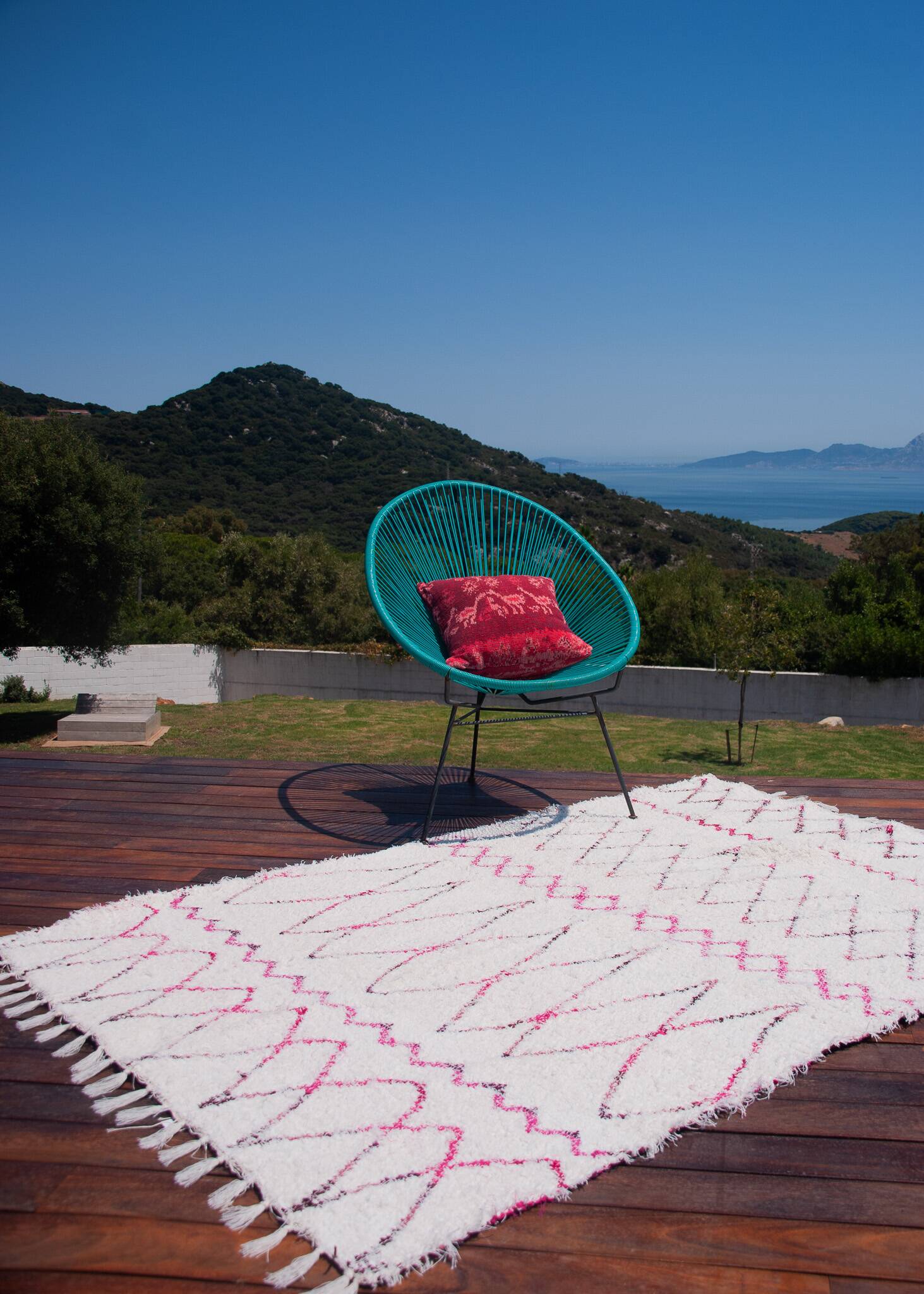 Recycled cotton handmade rug - Pink and white - Reversible