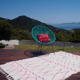 Recycled cotton handmade rug - Pink and white - Reversible