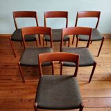 Niels Otto Møller No. 77, 6 chaises, teck et textile