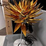 Aloe Blossom table lamp, designed by Jeremy Cole, bone china in gold with stainless steel frame and glass diffuser