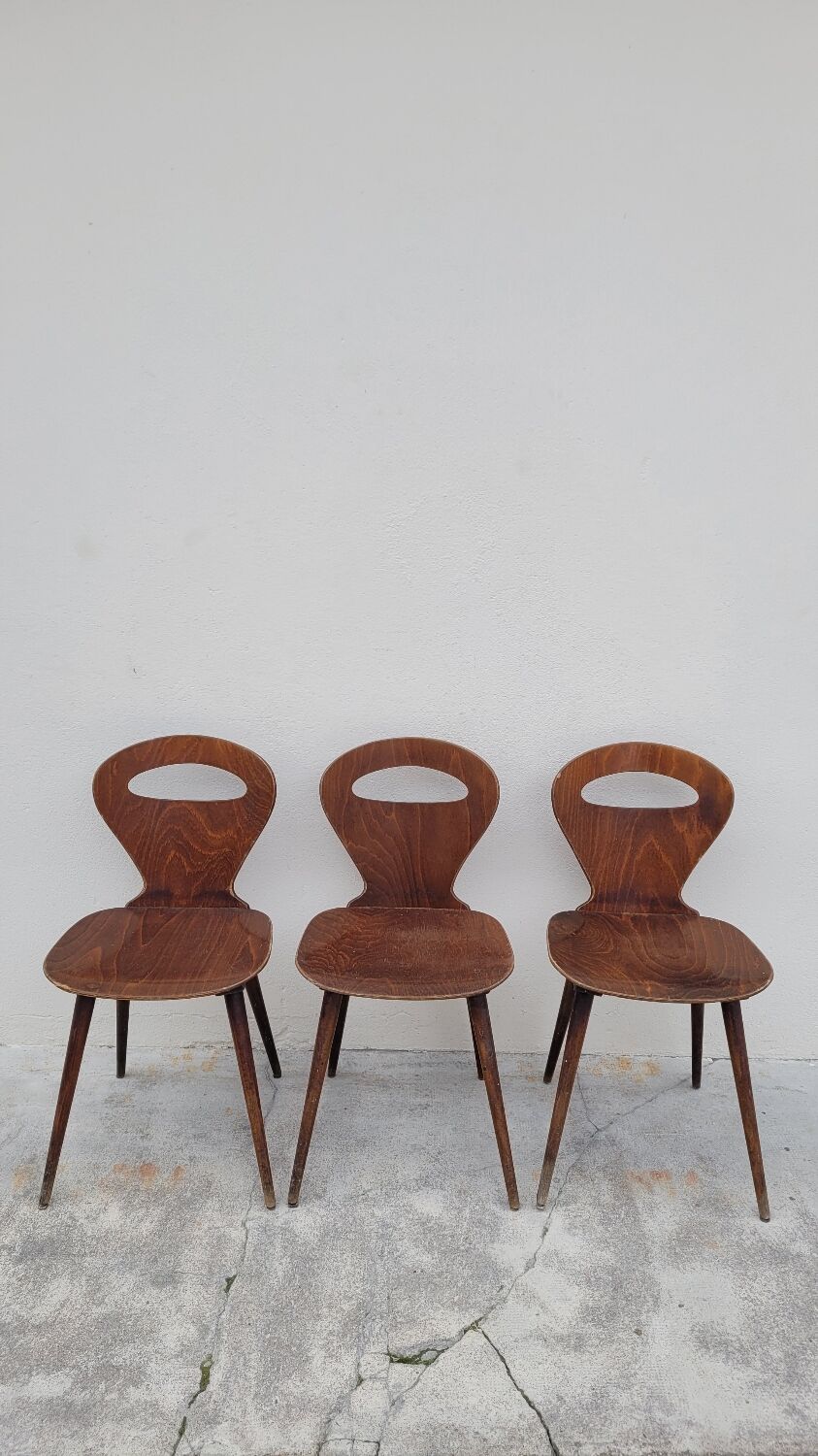 Series of 3 bistro chairs baumann model Fourmi 1950 vintage