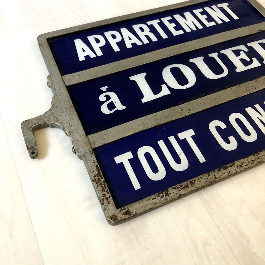 Vintage double-sided enamel plate 50's "Apartment for Rent - All Comfort"