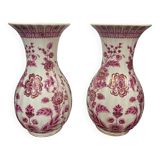 Paire de vases motif chinois rose porcelaine italienne annees 70 signes fg