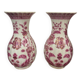 Pair of chinese pattern pink vases italian porcelain 1970s signed fg