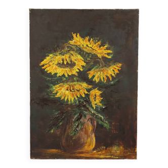 Vintage Still Life Sunflowers Painting on Canvas 70x50cm