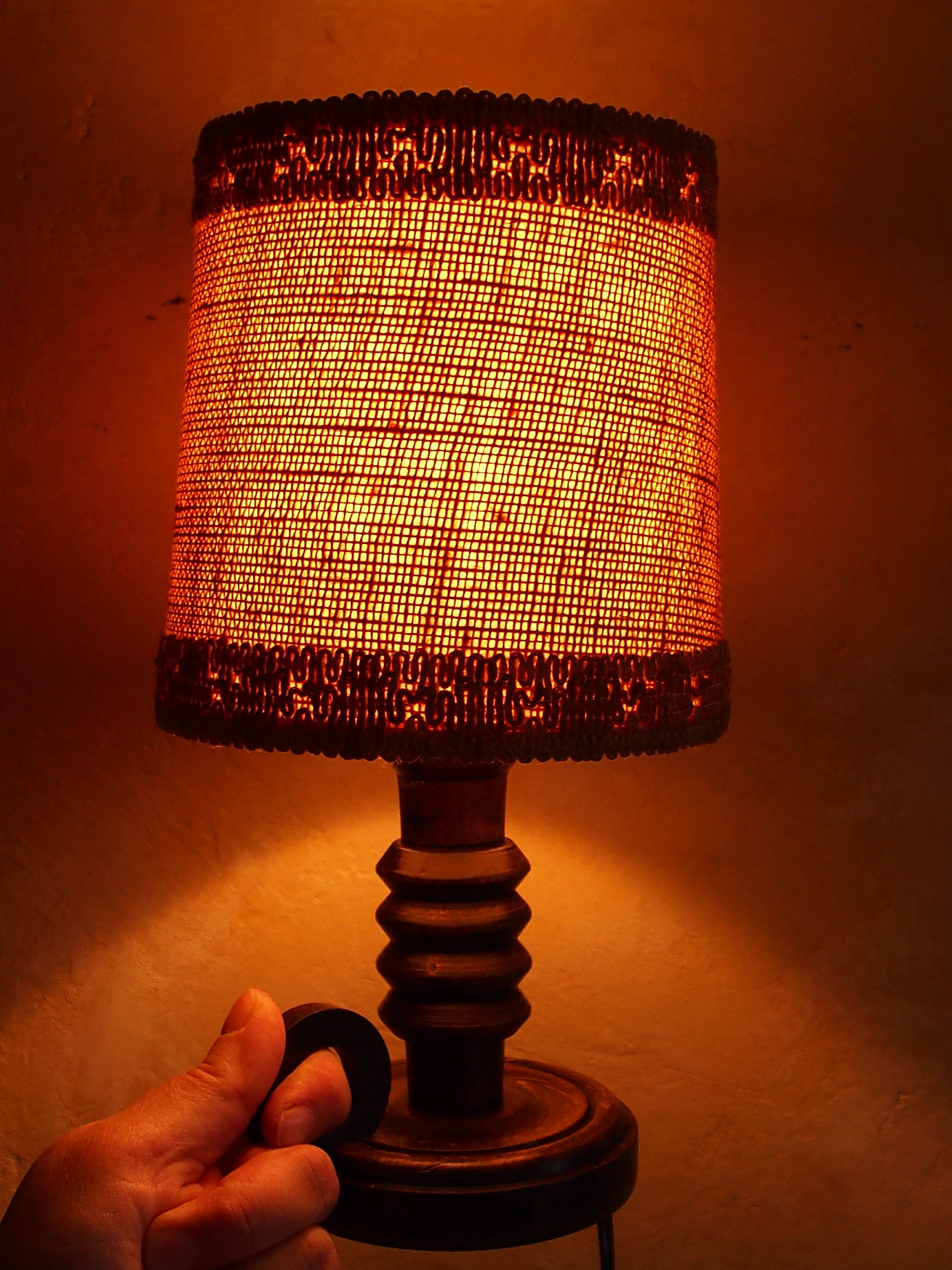 Vintage turned wooden candle holder lamp