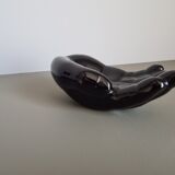 Vintage 1970s black ceramic hand-shaped trinket dish, retro decorative sculpture, centerpiece, home decor, soap dish