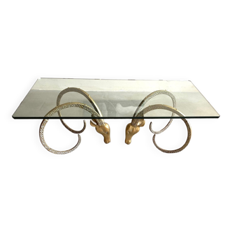 Alain Chervet brass ibex coffee table glass top