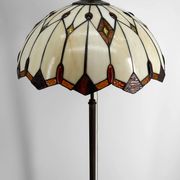Bronze floor lamp with Tiffany-style stained glass shade – 20th century