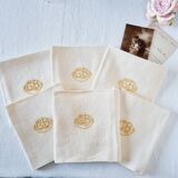 6 Serviettes en tissu de coton avec anagramme "GB", jaune clair, broderie damassée.