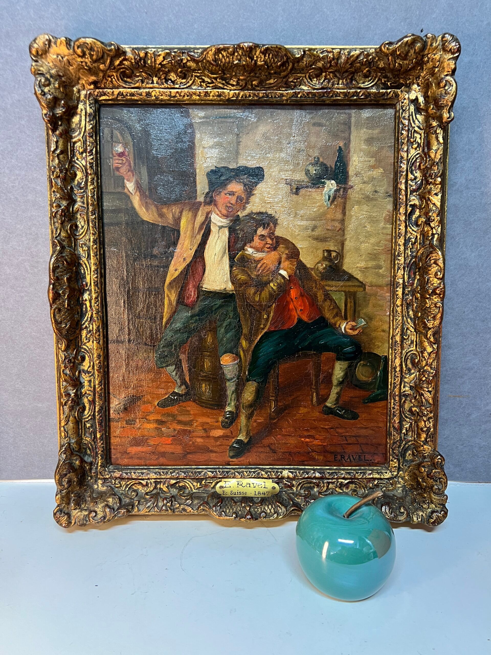 Edouard John E. Ravel is an artist born in Switzerland in 1847 and died in 1920, HST tavern scene