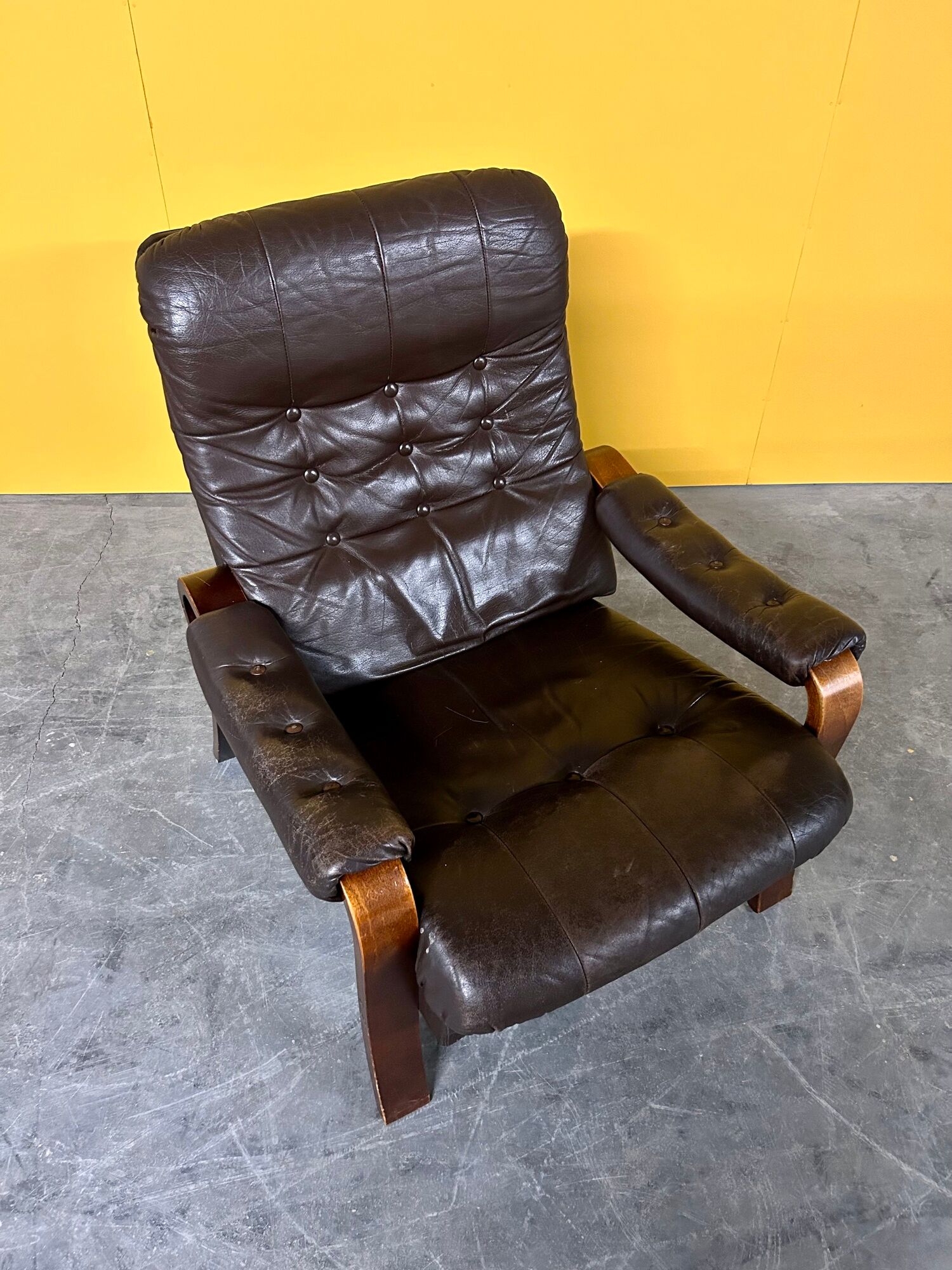 Vintage Scandinavian brown leather armchair 1960s
