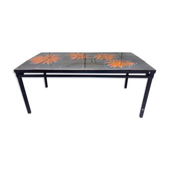 Coffee table vintage ceramist adri ceramic and metal vallauris dahlias 1960