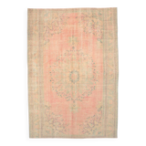 Tapis d’Anatolie ancien tons pastel rose poudré et vert, 231x330 Cm