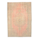 Tapis d’Anatolie ancien tons pastel rose poudré et vert, 231x330 Cm