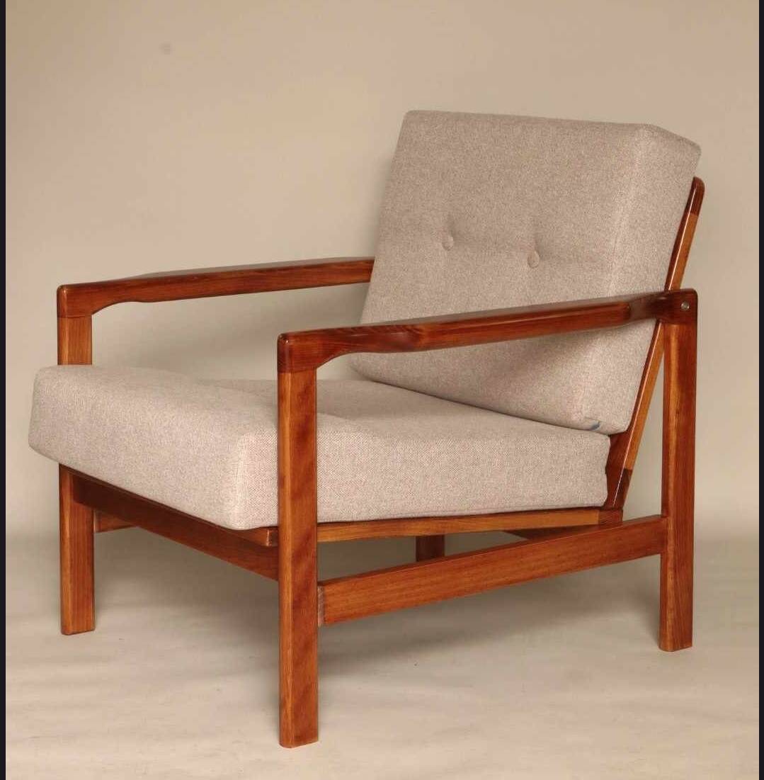 Vintage Armchair Beige Upholstery Scandinavian Design