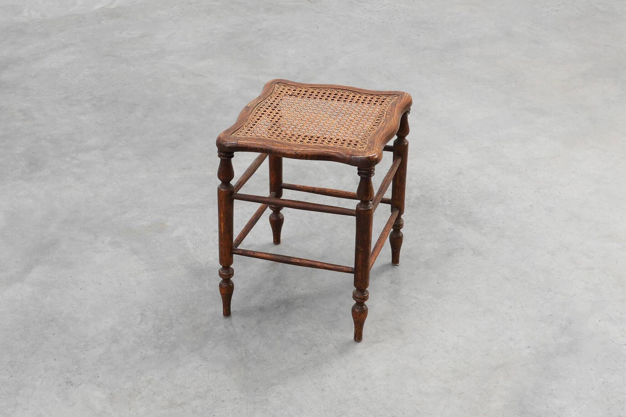 Antique French wooden Stool with Cane Seat, Early 19th Century