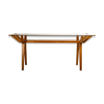 Mid-Century Italian dining table with wood inlay, 1950